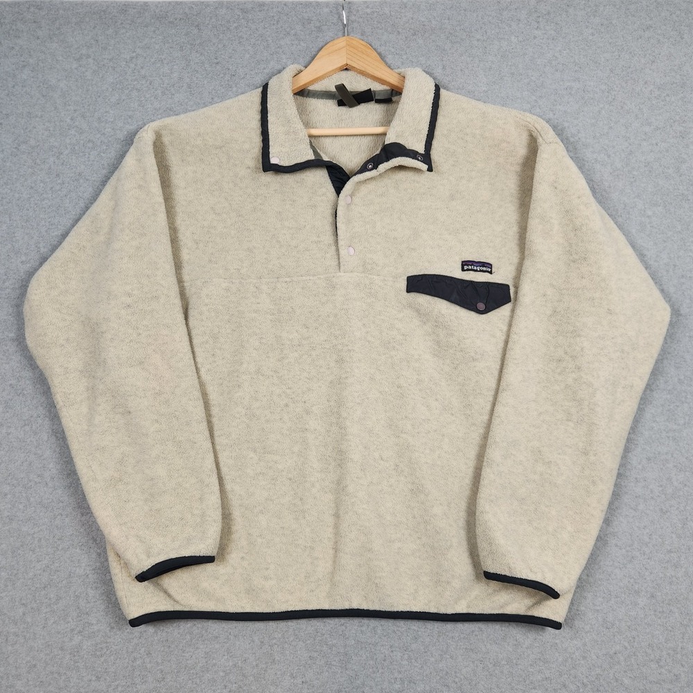 Vintage Patagonia Synchilla Mens XL Oatmeal Heather Green Snap-T Fleece S5 90s